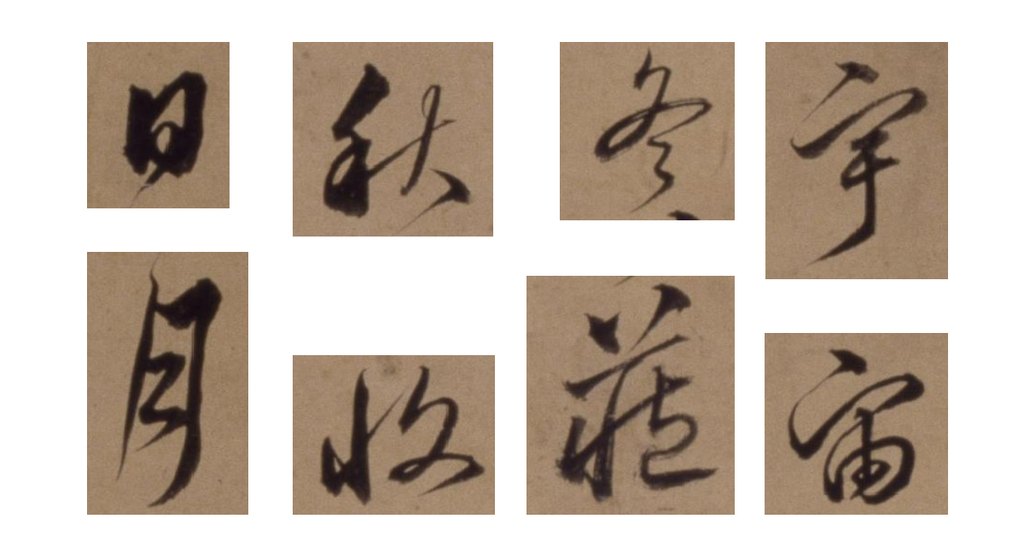 沈粲草书千字文卷 部分单字