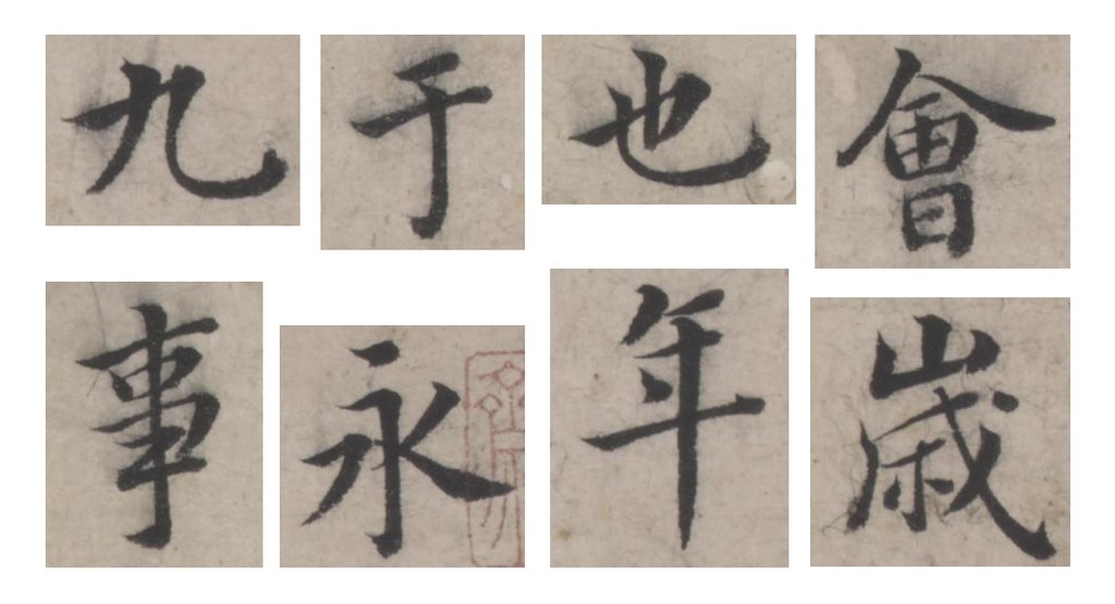 韩道亨行书临兰亭序册 部分单字